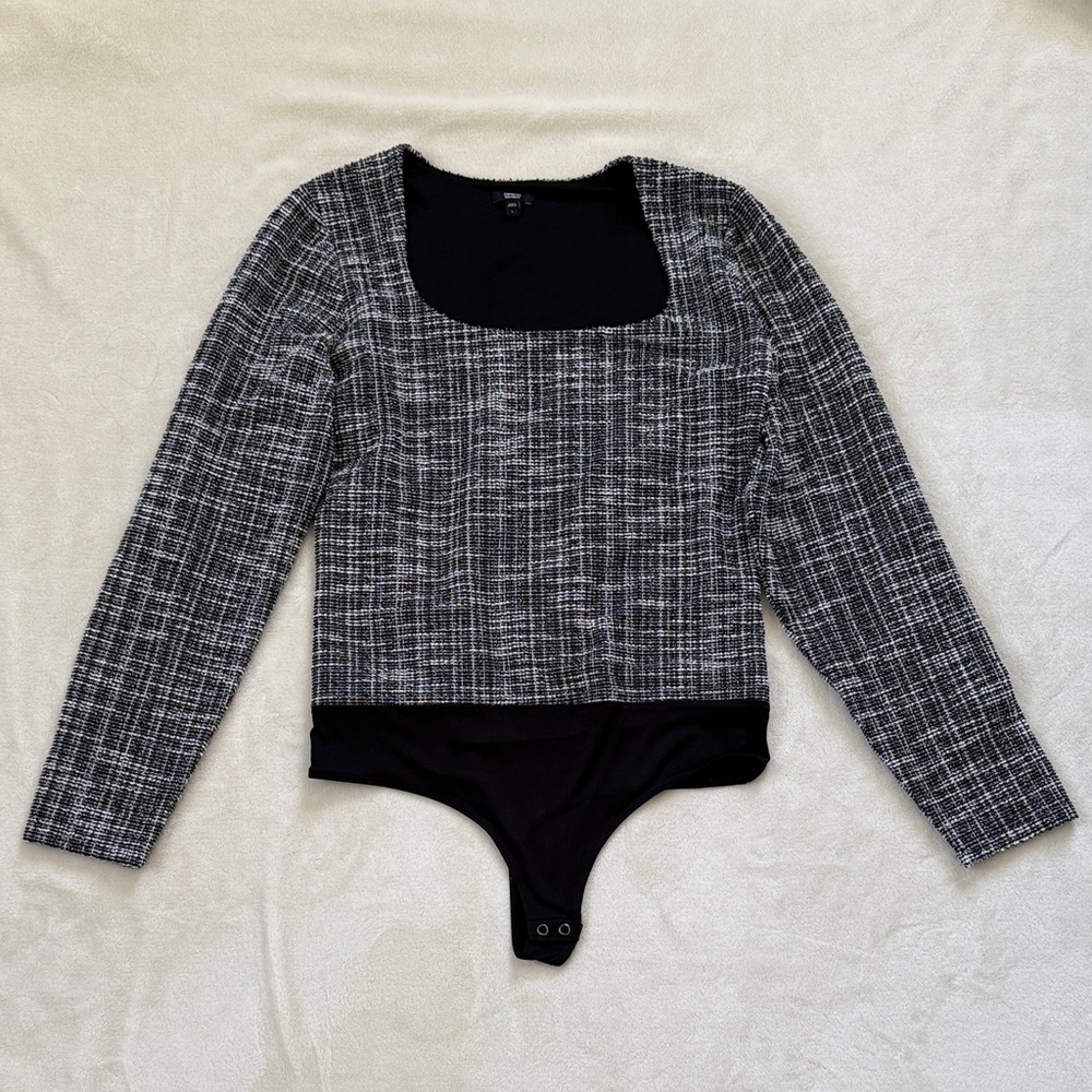 Black and White Plaid Body Contour Bodysuit